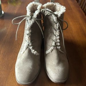 Faux suede lace up booties
